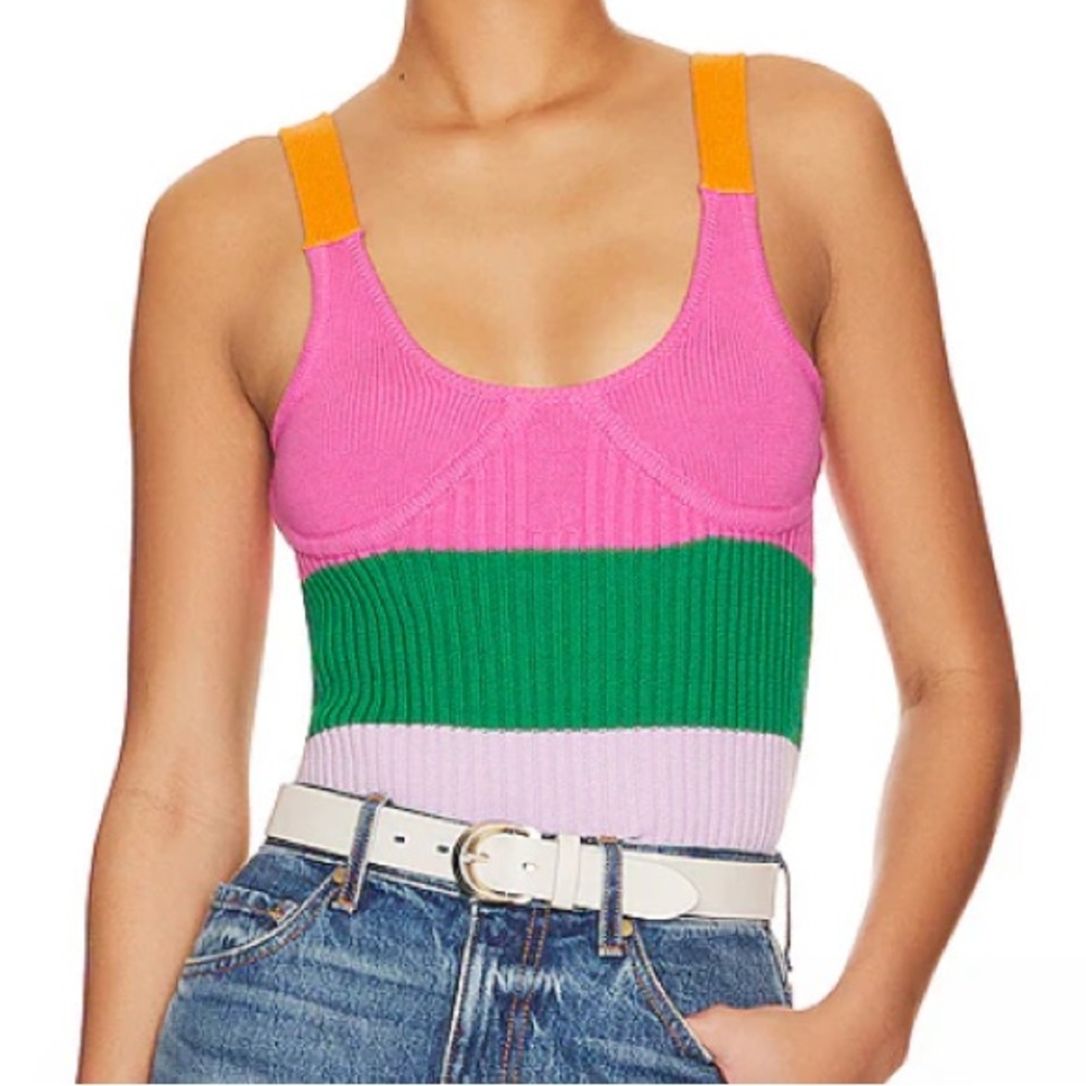 OLIVIA RUBIN Hazel Multicolor Striped Rib Knitted Wide Strap Bralette Top sz S